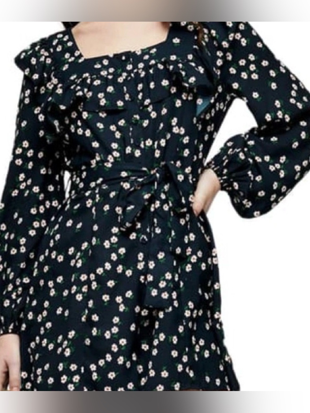 Topshop Blue Daisy Print Romper With Sweet Ruffle detail
